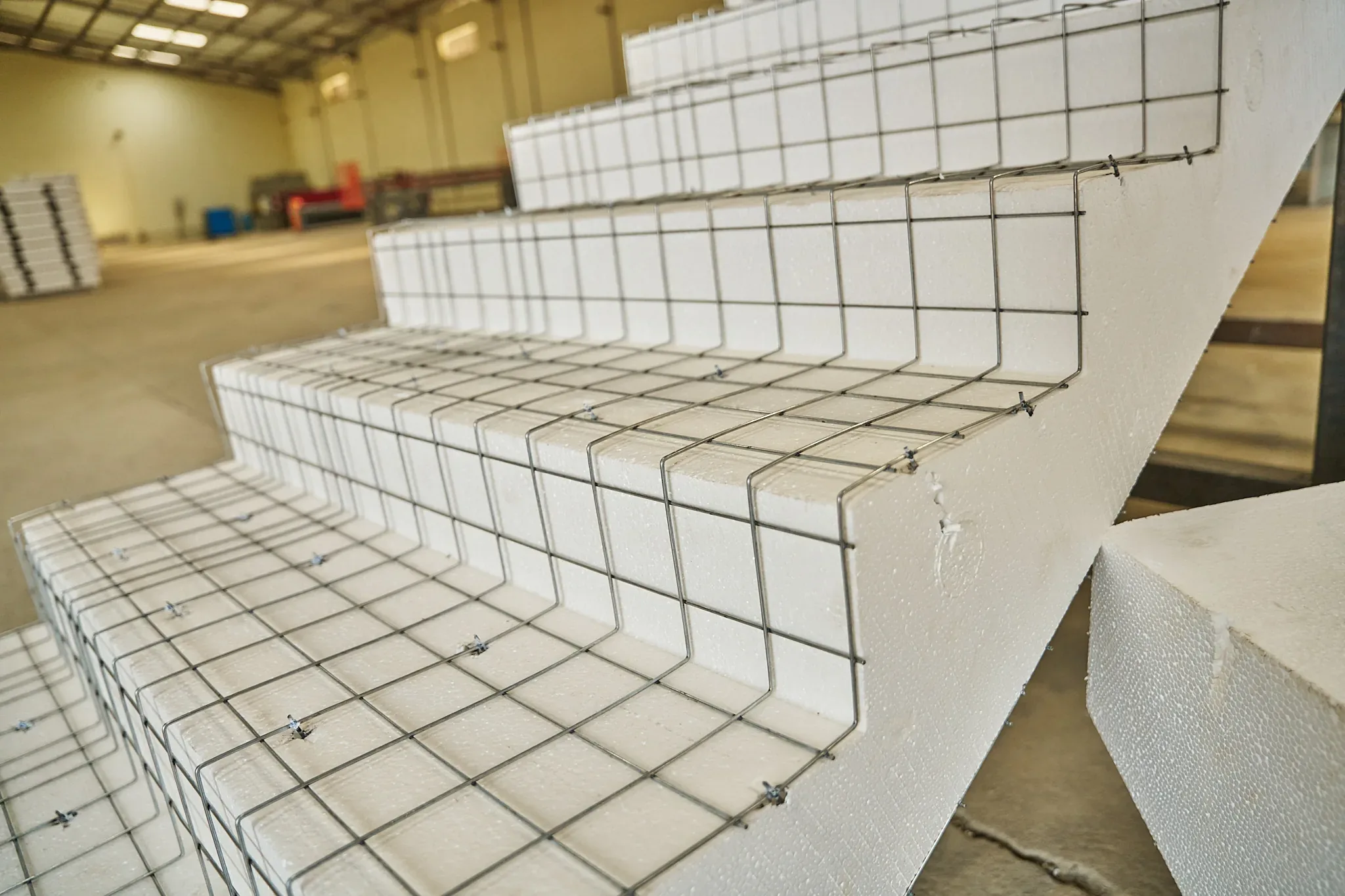 Detail of a SPECO EPS staircase element showing mesh reinforcement