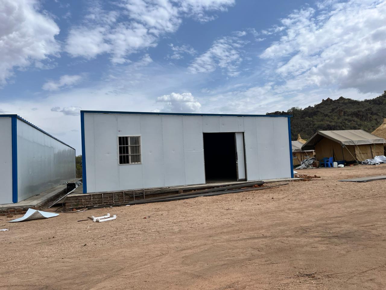 MSF warehouse, Tujur: Completed warehouse facade and entrance