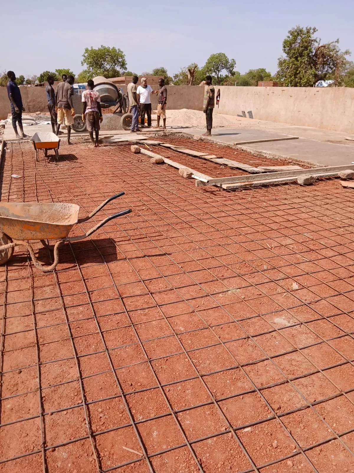 MSF warehouse, Tujur, Nuba Mountains: slab reinforcement before panels arrive