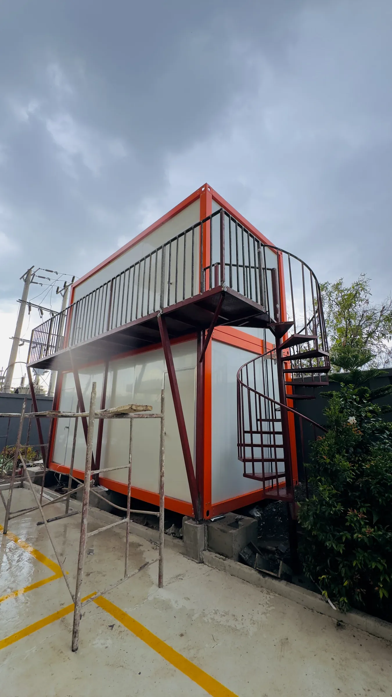 Two-storey SPECO prefab building with spiral staircase, Juba